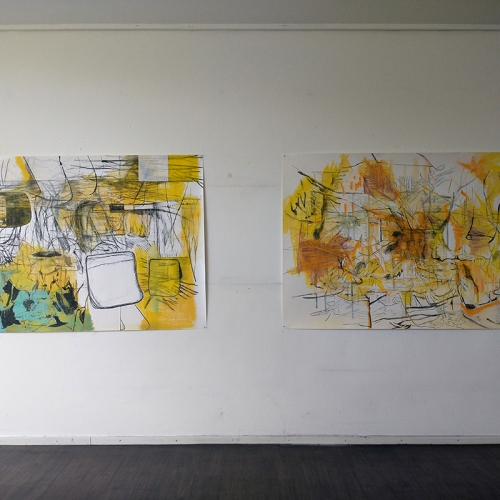 'Bigger Drawings Smaller Issues' no. 1 and no. 2, 182 x 126 cm / pastel, charcoal, pencil on paper
